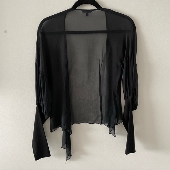 Coco & Tashi black mesh sheer tie up blouse shirt top size small full arm ripped - Picture 4 of 4